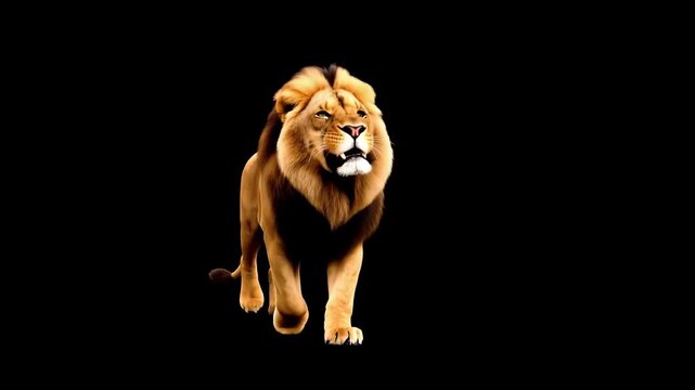 Lion Walking on Black Background