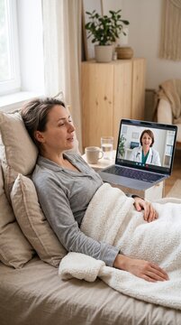 Tired Patient Consulting Doctor from Bed Without Unnecessary Travel