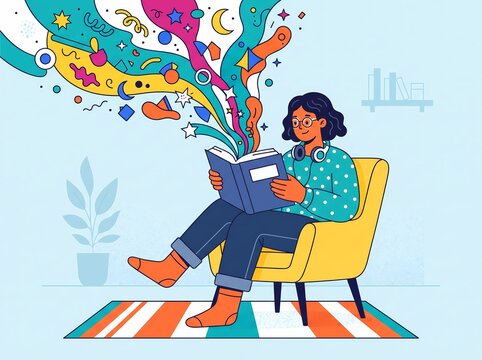Reading a Book Stimulates Imagination in This Colorful Concept of Learning and Creativity