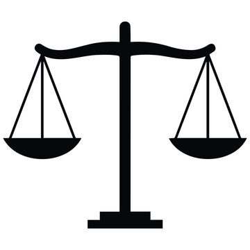 Justice scale vector silhouette illustration, symbol of balance, fairness, and legal system.