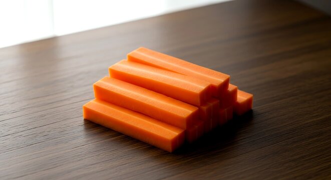 carrot batons in tanzaku-kiri long rectangular strips with precise uniform edges and bright color, used in authentic Japanese vegetable tempura mix or yasai itame stir-fry 