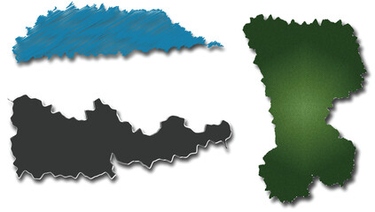 Textured geographic maps of Russian regions in blue green and black shades © MDMUKTADIR