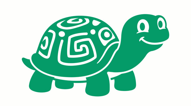 Cute green cartoon turtle with a happy face and patterned shell