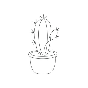 Cactus plant in pot minimalist line drawing vector illustration