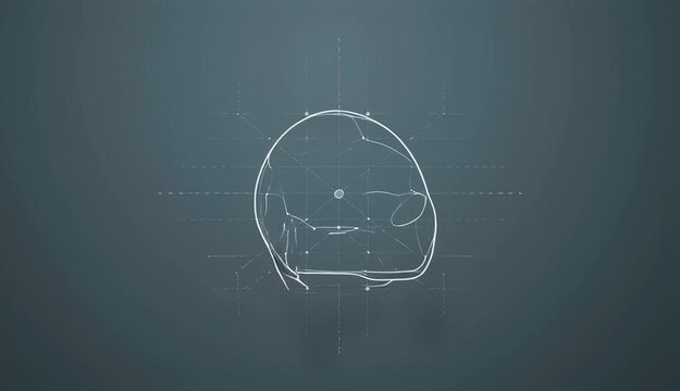 Ai Robot Head Rotating in Wireframe Style on Dark Teal Background