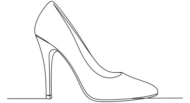 Line drawing of a high heeled shoe on a white background