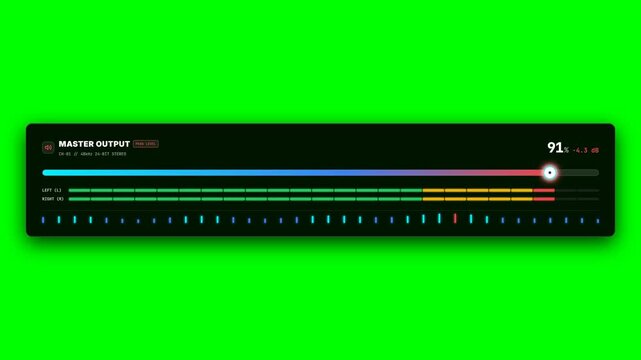 Digital master output volume slider animation on green screen