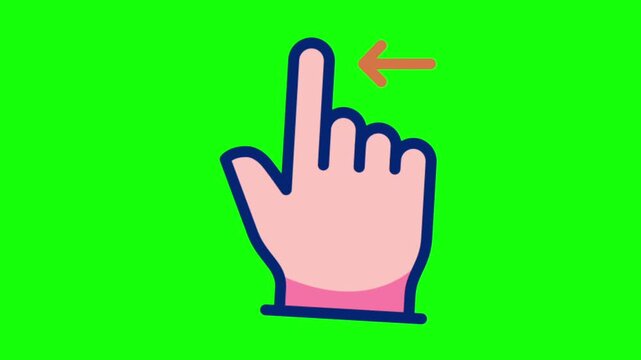 Animated hand gesture swipe left icon video isolated on green screen background, UI vector motion graphics