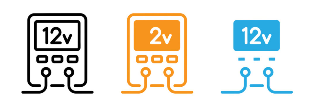 Set of three battery icons with different colors and line styles isolated on white