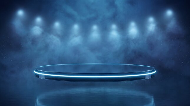 Futuristic Neon Podium with Spotlights for Product Display