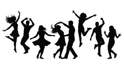 Fototapeta premium Dancing people silhouette against a white background depicts joyful movement