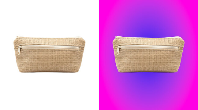 A beige fabric pencil case with a zipper closure, isolated on a white background, showing a simple and practical stationery storage pouch