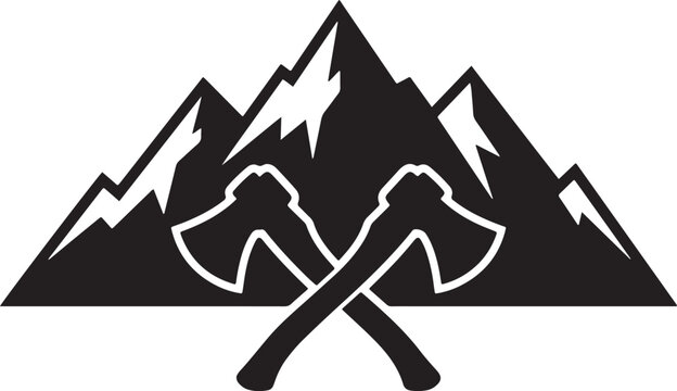 Crossed Axes Mountain Adventure Vector Silhouette