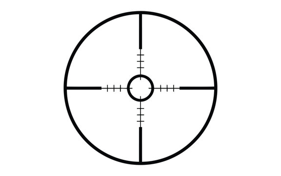 Black sniper rifle scope reticle with crosshairs on white background