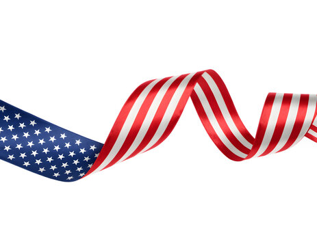 Waving american flag ribbon isolated on white background with usa flag