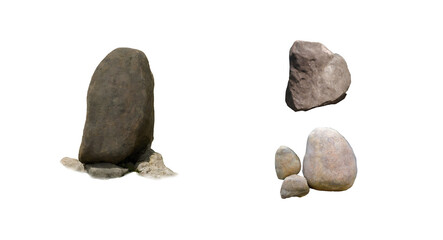 Natural grey stone rocks and small pebbles gathered in groups for outdoor garden landscaping and rustic decorative design elements for projects © Peach