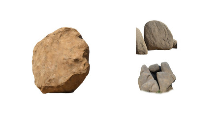 Set of different natural brown rocks and grey stones for garden landscaping and outdoor building projects isolated on a plain surface © Peach