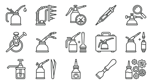 Industrial lubrication and maintenance oiler tool icons for mechanical service.
