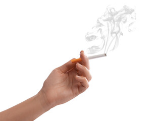 Obraz premium Woman smoking cigarette against transparent background, closeup