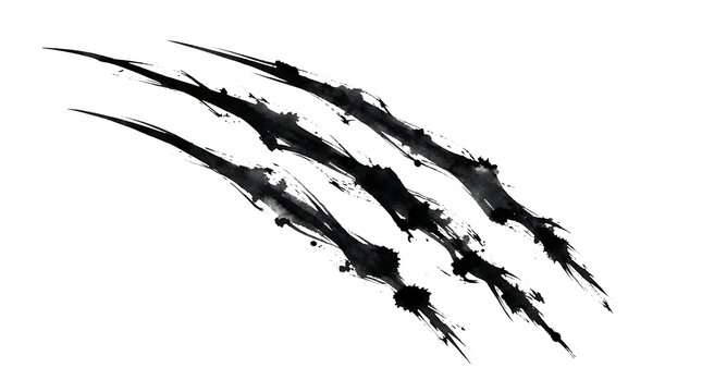 A set of three sharp animal claw marks isolated on a plain white background for design projects