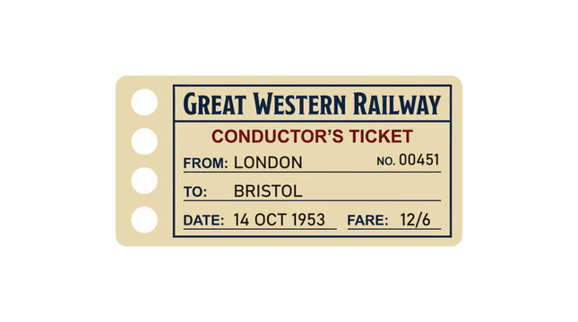 Great Western Railway Conductor's Ticket - London to Bristol 1953