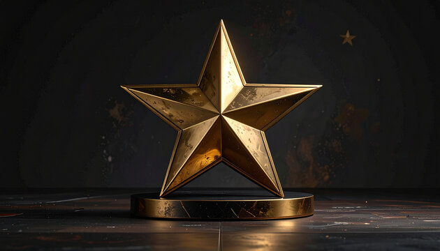Golden Star Trophy on Dark Background with Spotlight