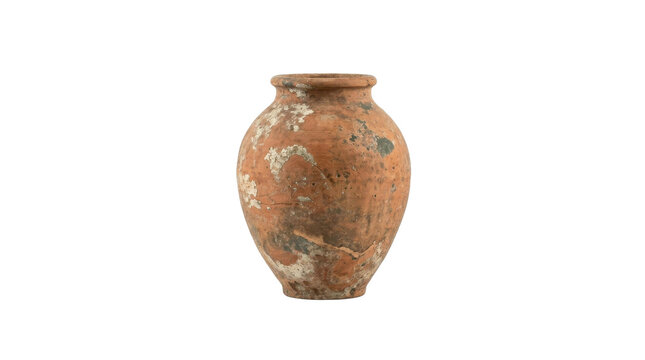 Ancient terracotta amphora with weathered surface and visible cracks