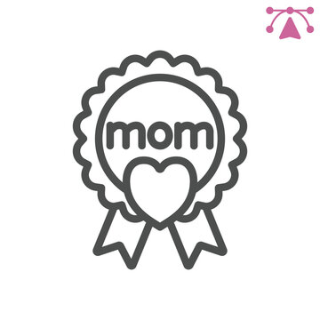 Mom inscription badge line icon, mother day concept. Vector graphics. Love and respect, seal sign and editable stroke, outline style icon for mobile or web design.