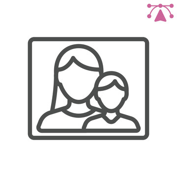 Mom and son photo line icon, mother day concept. Vector graphics. Family moments, photography sign and editable stroke, outline style icon for mobile or web design.