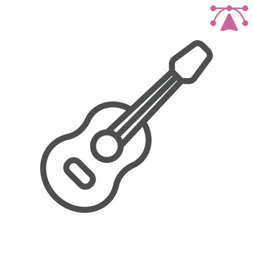 Mini guitar line icon, string instrument concept. Vector graphics. Music and creativity, musical sign and editable stroke, outline style icon for mobile or web design.