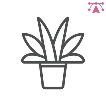 House plant line icon, floral concept. Vector graphics. Comfort and care, flowerpot sign and editable stroke, outline style icon for mobile or web design.