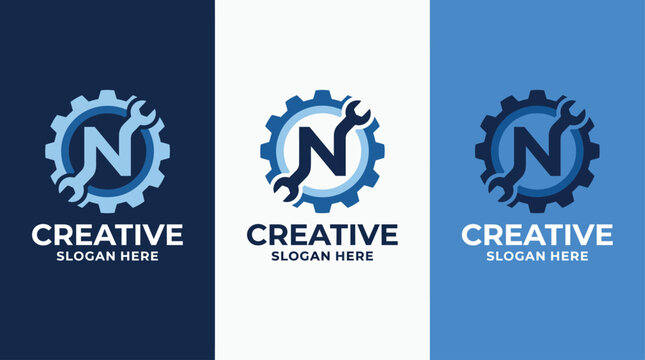 This versatile logo design showcases a stylized gear paired with tools, representing creativity, innovation, and mechanical solutions for engineering or tech industries.
