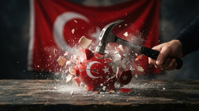 Dramatic stock photo of a flag being destroyed with a hammer for bold marketing, protest themes, or intense visuals in web banners and graphic design projects.