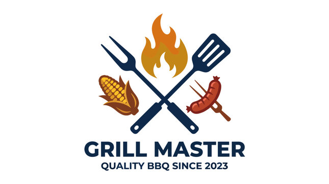 A bold logo design combining grilling tools and flames captures the essence of BBQ culture, making it ideal for brands in the culinary or outdoor entertainment sectors.