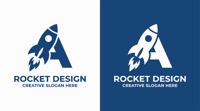 This dynamic logo portrays a rocket ascent with bold design elements, representing motion and ambition, suitable for creative ventures or startups focusing on growth and innovation.