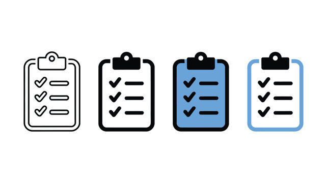 Set of four different clipboard icons with check marks for business