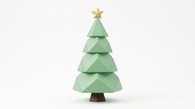 Minimalist geometric christmas tree with a gold star topper isolated on white background