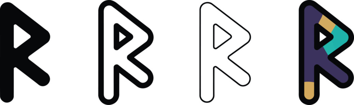 Raido rune vector set, ancient Norse alphabet icons, mystical Viking symbols Editable Vector
