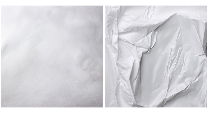 Crumpled white paper texture set, wrinkled paper background diptych, blank creased sheet mockup for graphic design