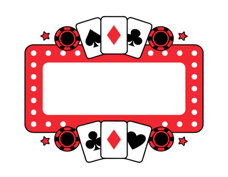 A vibrant vector graphic of a casino sign with poker cards and chips