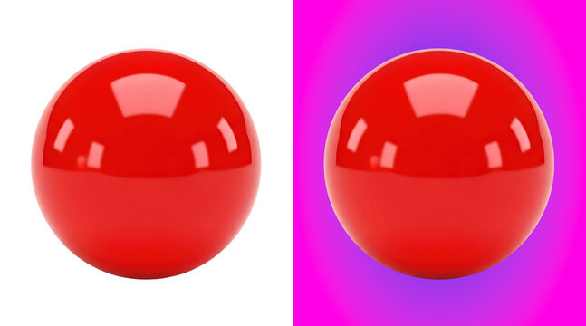 Glossy red sphere with smooth reflective surface and bright highlights, isolated on a white background, for 3d usage