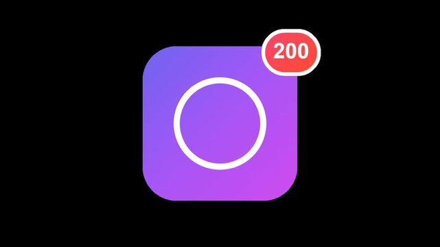 App Icon with Animated Notification Counter Badge Increasing Rapidly. Gradient purple application icon with counter badge increasing to 200: viral growth, engagement, and alert overload concept