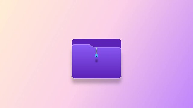 Purple Zipper Folder UI Animation: File Compression and Archive Unzip Concept, Animated Storage Directory Icon