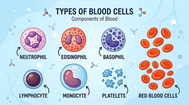 Microscopic view of different types of blood cells including neutrophils