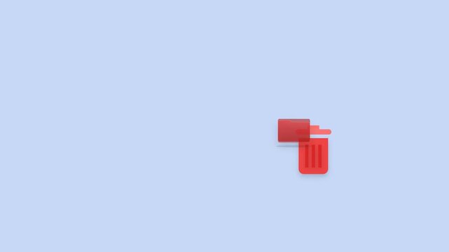 Red Folder Moving into Trash Bin: File Deletion and Data Cleanup Animation Concept, Minimalist Tech UI Overlay