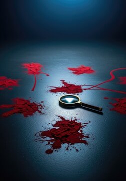 Chilling scene of a cold case mystery featuring abstract crimson patterns on dark floors under eerie lighting and lingering shadows, case, ominous, abstract