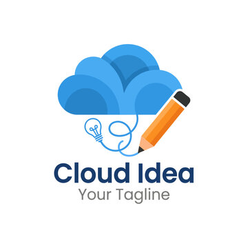This image presents a unique logo design for Cloud Idea, featuring clouds and a pencil, representing creativity and innovation within a digital cloud environment.