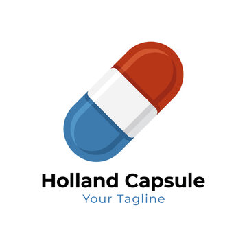 This logo features a vibrant red and blue capsule design, symbolizing health, wellness, and medication, ideal for healthcare-related branding and applications.