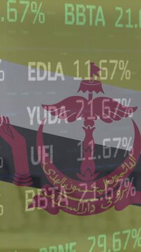Animation of flag of brunei over financial data processing