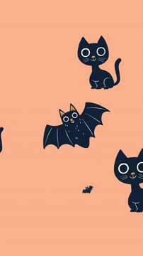 Animation of cats and bats on pink background